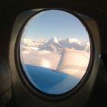 The Himalayas seen through an airplane window